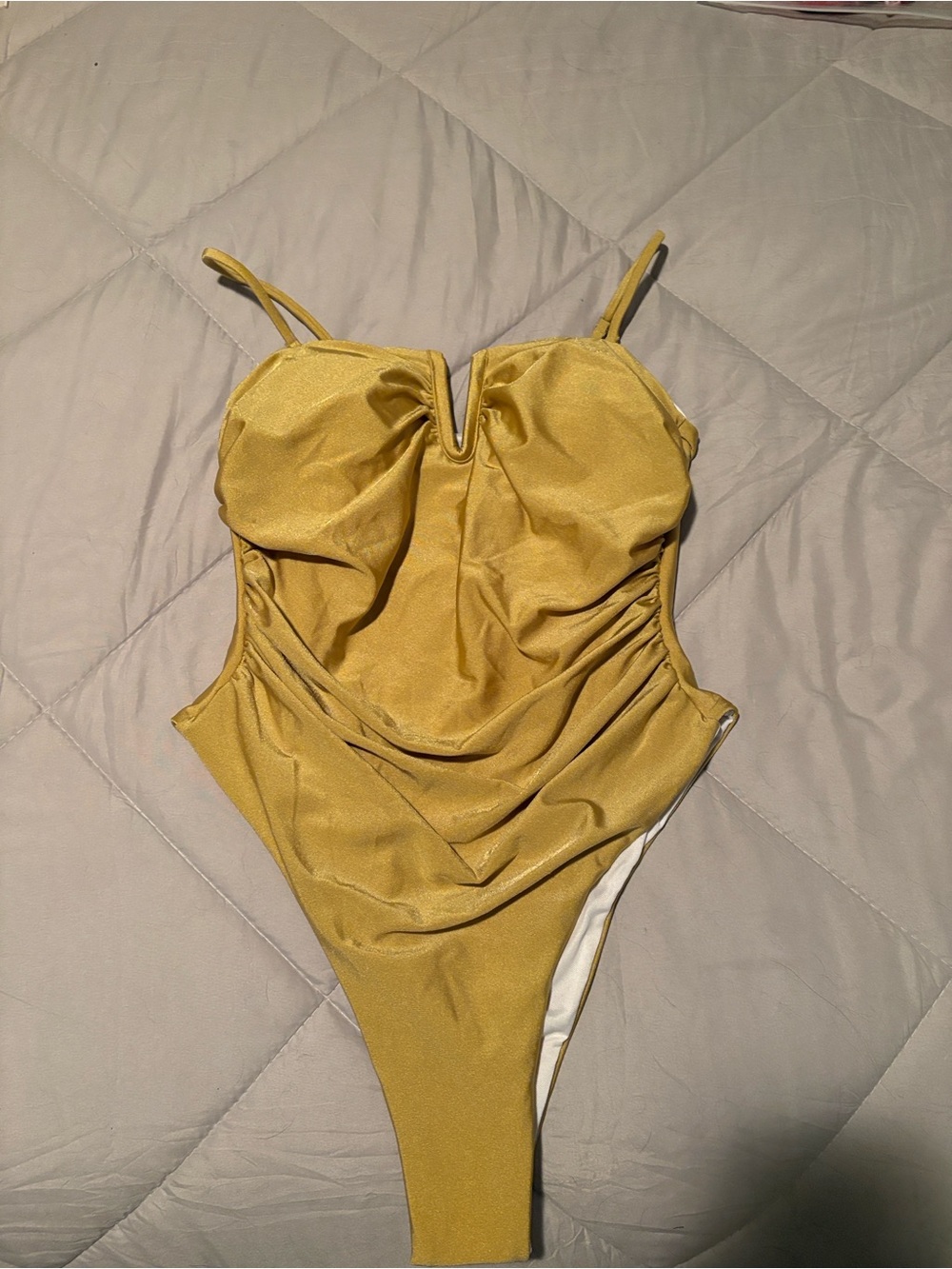 Mimi Chica Pea Green Ruched One-Piece Swimsuit
